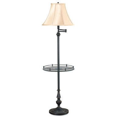 Lite Master Berkshire Swing Arm Table Floor Lamp in Oil Rubbed Bronze on Solid Brass with Glass Table F7360RZ-SL