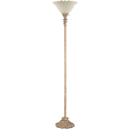 Lite Master Royal Plaza Torchiere Floor Lamp in Marble Beige Finish with Scavo Glass Shade F910MB-245