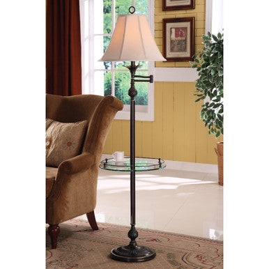 Lite Master Mirabelle Swing Arm Table Floor Lamp in Oil Rubbed Bronze on Solid Brass with Glass Table F7320RZ-SL