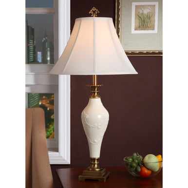 Lite Master Marseille Table Lamp in Antique Solid Brass with Porcelain T5274AB-SL