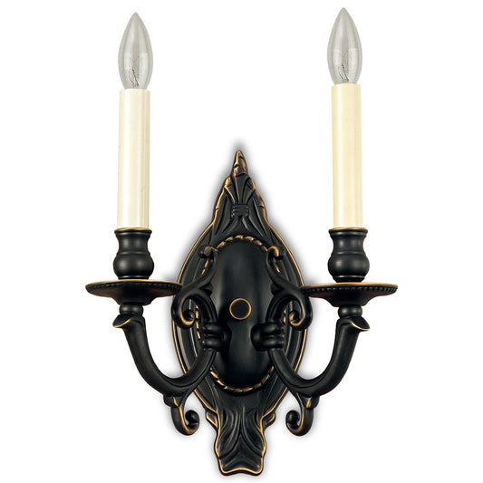 Lite Master Chantilly 2 Light Wall Sconce in Oil Rubbed Bronze on Solid Brass W3928RZ