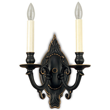 Lite Master Chantilly 2 Light Wall Sconce in Oil Rubbed Bronze on Solid Brass W3928RZ