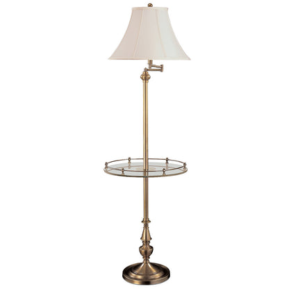 Lite Master Berkshire Swing Arm Table Floor Lamp in Antique Solid Brass with Glass Table F7360AB-SL