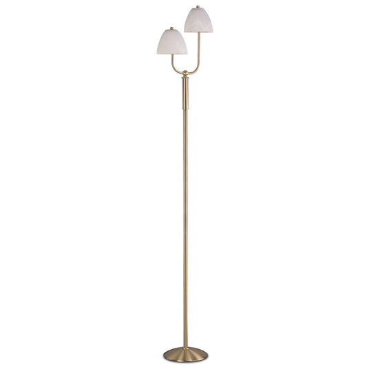 Lite Master Cora Floor Lamp in Satin Brass Finish with Marbleized Glass F5107SN