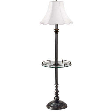 Lite Master Charleston Table Floor Lamp in Oil Rubbed Bronze on Solid Brass with Glass Table and Scalloped Shade F761RZ-SR