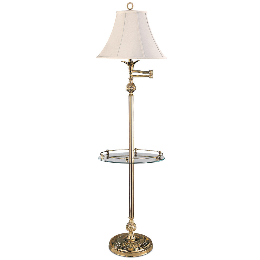 Lite Master Mirabelle Swing Arm Table Floor Lamp in Polished Solid Brass with Glass Table F7320PB-SL