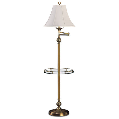 Lite Master Mirabelle Swing Arm Table Floor Lamp in Antique Solid Brass with Glass Table F7320AB-SL