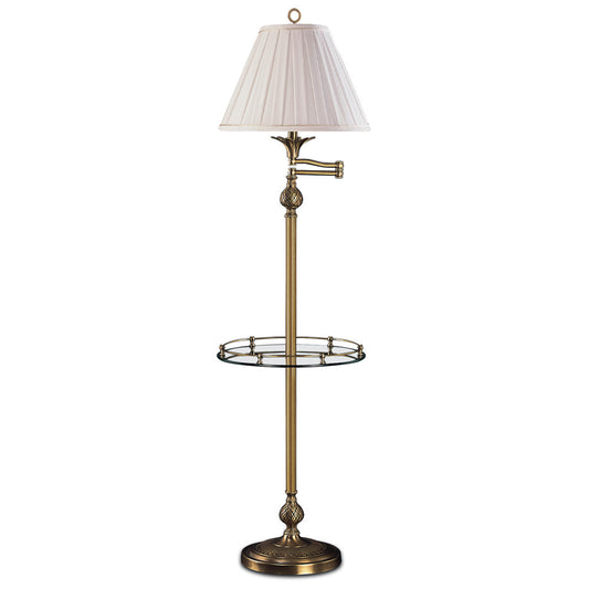 Lite Master Mirabelle Swing Arm Table Floor Lamp in Antique Solid Brass with Glass Table F7320AB-SR