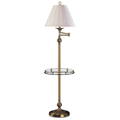 Lite Master Mirabelle Swing Arm Table Floor Lamp in Antique Solid Brass with Glass Table F7320AB-SR