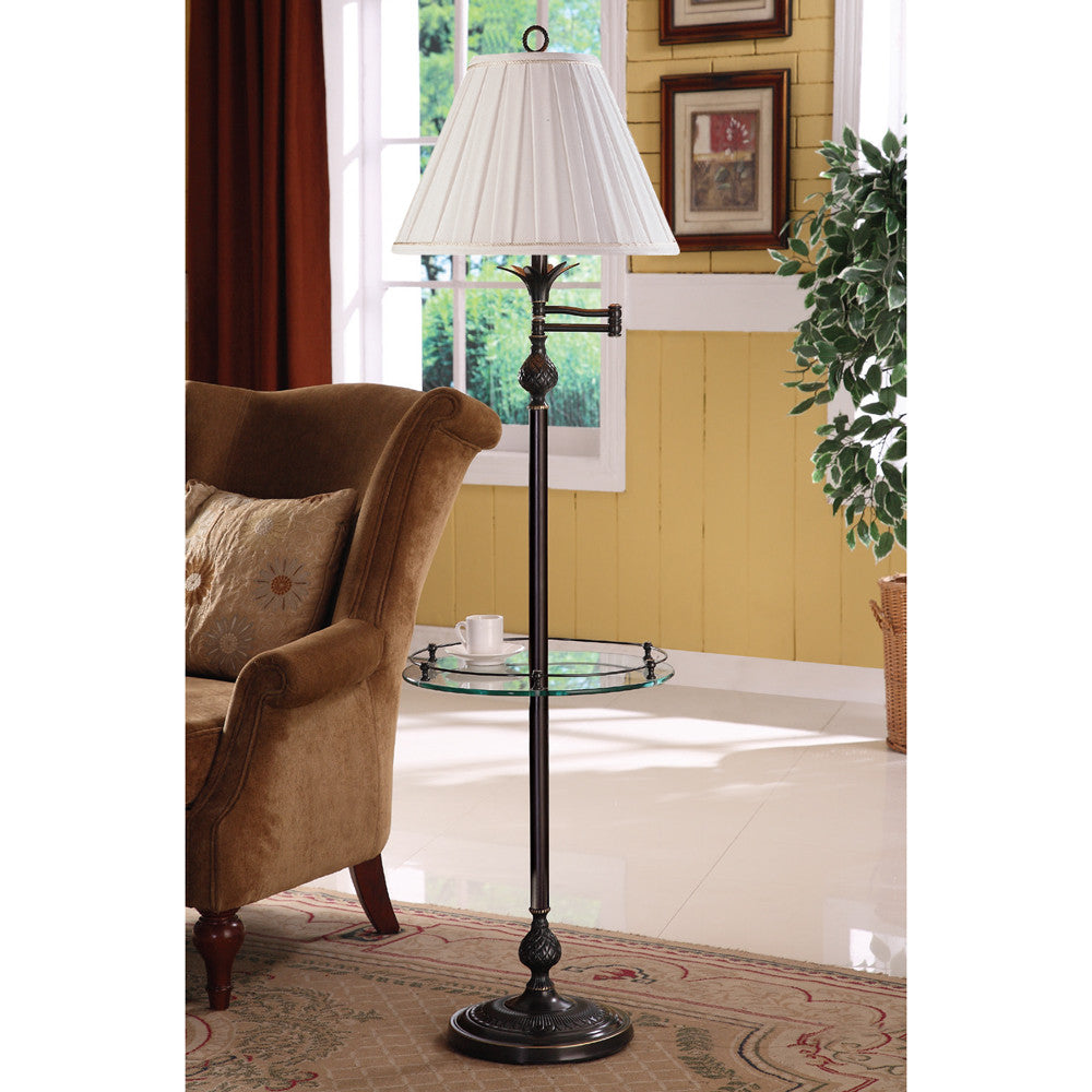 Lite Master Mirabelle Swing Arm Table Floor Lamp in Oil Rubbed Bronze on Solid Brass with Glass Table F7320RZ-SR