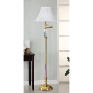 Lite Master Blair Swing Arm Floor Lamp in Polished Solid Brass Finish with Crystal F5030PB-SL