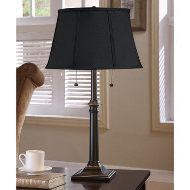 Lite Master Wellington Table Lamp Oil Rubbed Bronze on Solid Brass with Black Shade T2501RZ-BK