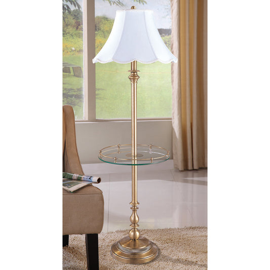 Lite Master Charleston Table Floor Lamp in Antique Solid Brass with Glass Table and Scalloped Shade  F761AB-SR