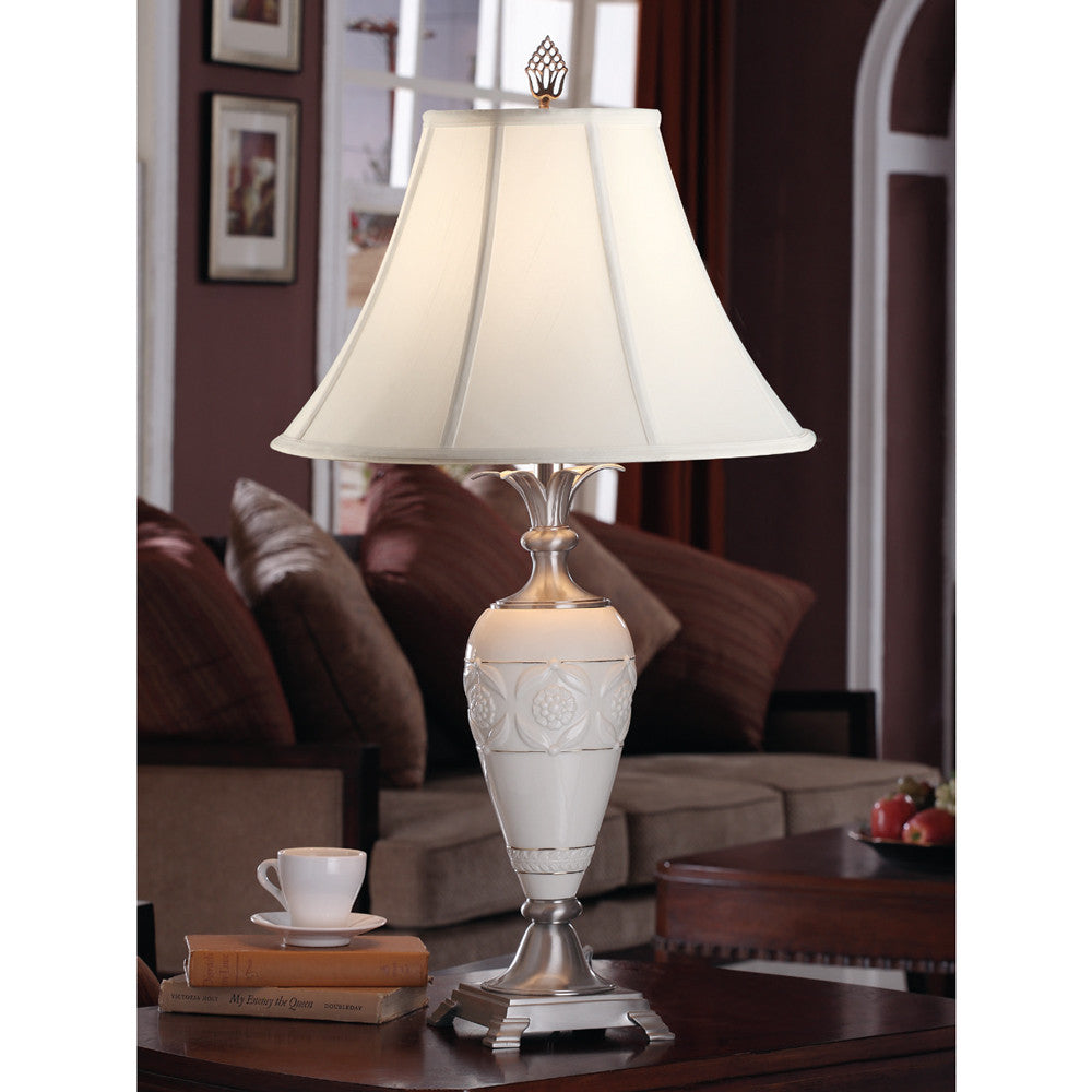 Lite Master Leila Table Lamp in Nickel on Solid Brass with Porcelain T5272NK-SL