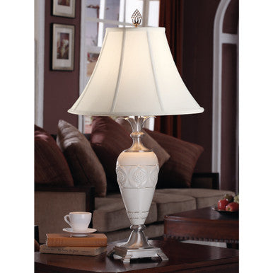 Lite Master Leila Table Lamp in Nickel on Solid Brass with Porcelain T5272NK-SL