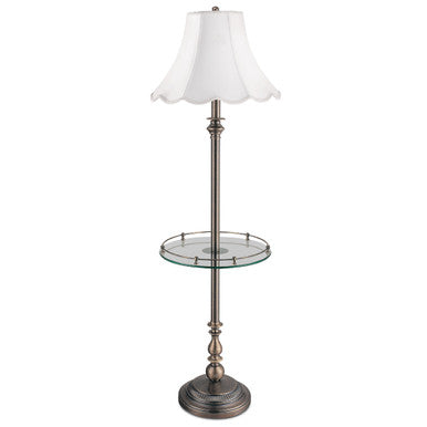 Lite Master Charleston Table Floor Lamp in Dark Solid Brass with Glass Table and Scalloped Shade F761DB-SR