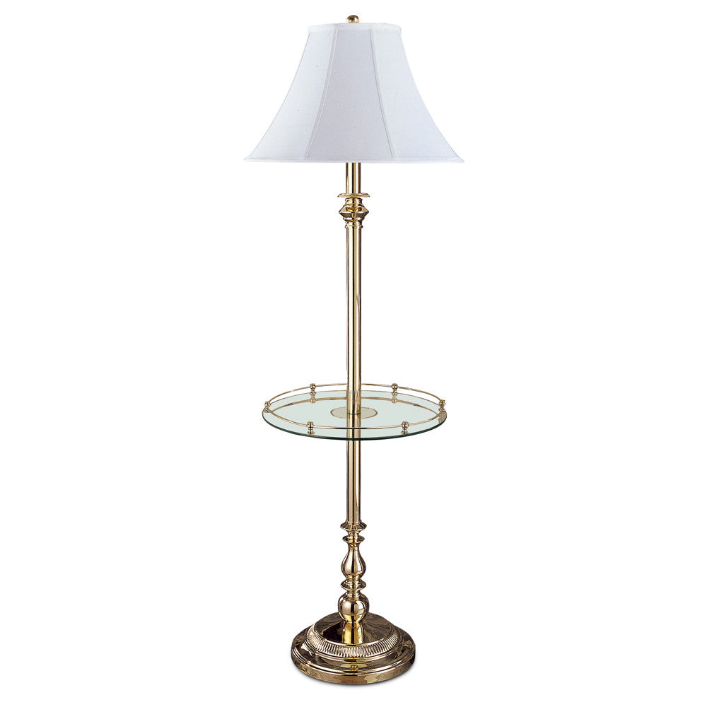 Lite Master Charleston Table Floor Lamp in Polished Solid Brass with Glass Table F761PB-SL