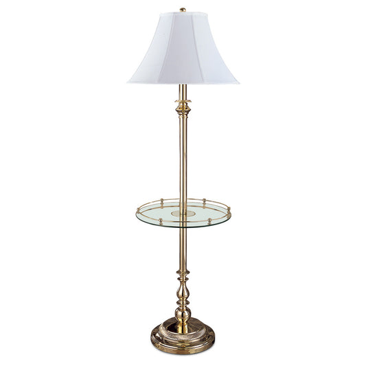 Lite Master Charleston Table Floor Lamp in Polished Solid Brass with Glass Table F761PB-SL