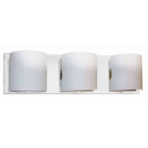 Dainolite 3 Light Vanity Fixture, Polished Chrome, White Frosted Glass V030-3W-PC