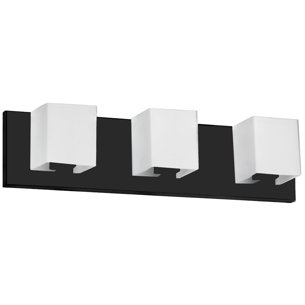 Dainolite 3 Light Halogen Vanity, Matte Black with White Glass V1230-3W-MB