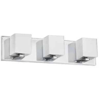 Dainolite 3 Light Vanity, Polished Chrome, Frosted White Glass V1230-3W-PC