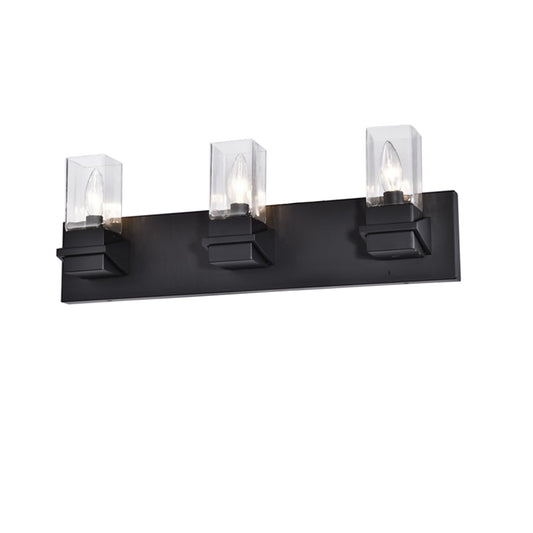 Dainolite 3 Light Incandescent Vanity, Matte Black w/ Clear Glass VER-243W-MB