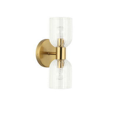 Dainolite 2 Light Incandescent Vienna Wall Sconce Aged Brass w/ Clear Ribbed Glass VIE-102W-AGB