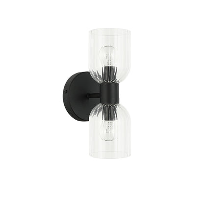 Dainolite 2 Light Incandescent Vienna Wall Sconce Matte Black w/ Clear Ribbed Glass VIE-102W-MB