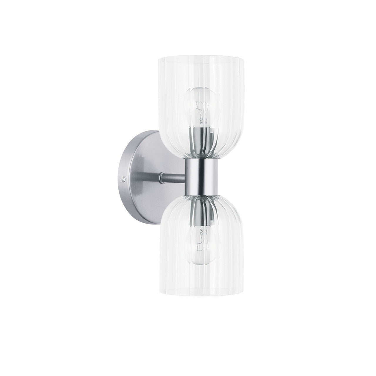 Dainolite 2 Light Incandescent Vienna Wall Sconce Polished Chrome w/ Clear Ribbed Glass VIE-102W-PC