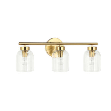 Dainolite 3 Light Incandescent Vienna Vanity Aged Brass w/ Clear Ribbed Glass VIE-213W-AGB