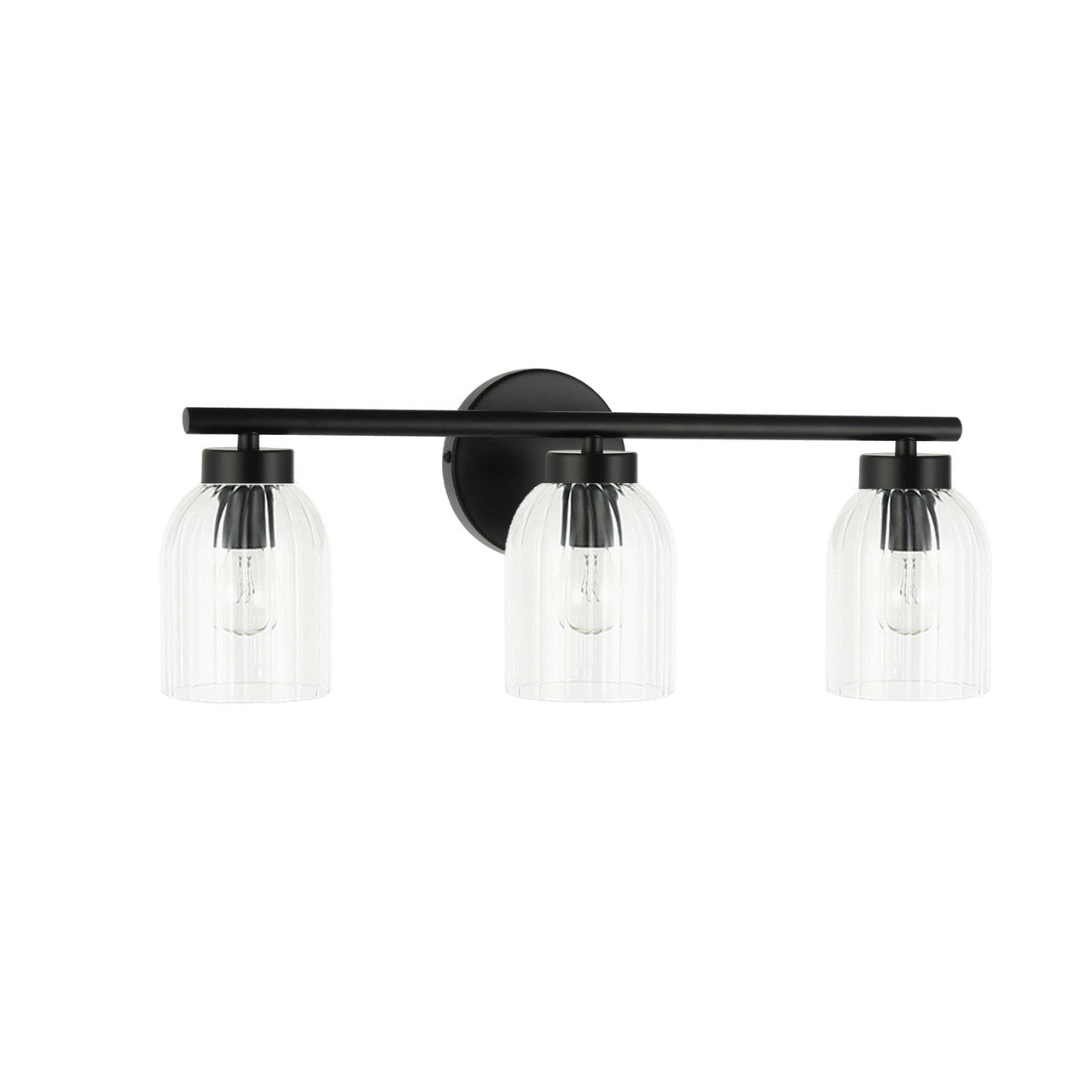 Dainolite 3 Light Incandescent Vienna Vanity Matte Black w/ Clear Ribbed Glass VIE-213W-MB