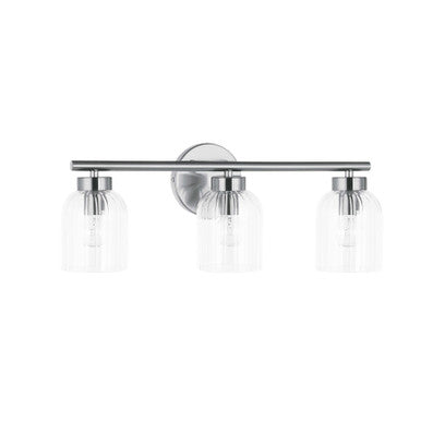 Dainolite 3 Light Incandescent Vienna Vanity Polished Chrome w/ Clear Ribbed Glass VIE-213W-PC