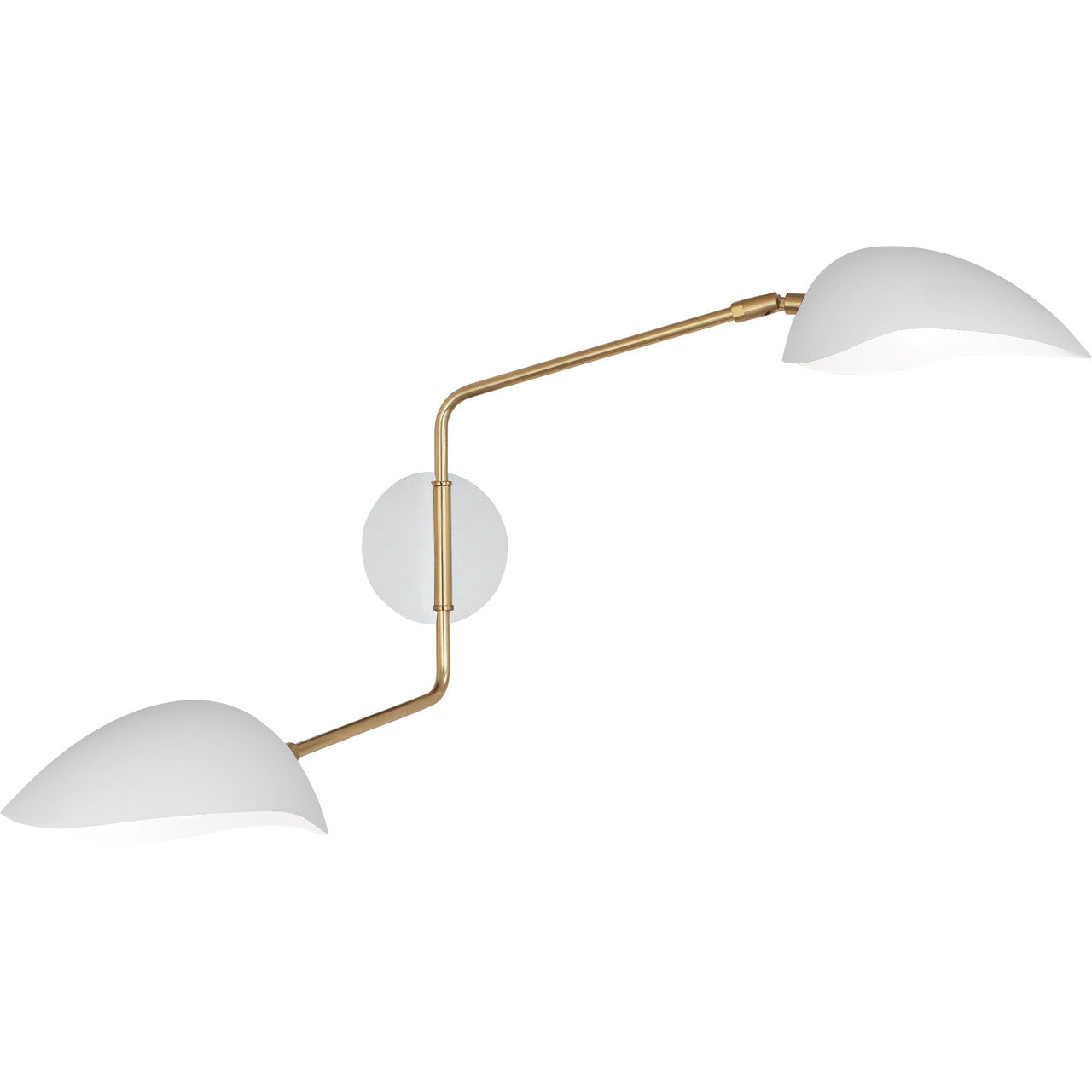 Robert Abbey Rico Espinet Racer Wall Sconce in Modern Brass Finish with Satin White Adjustable Shades W1528