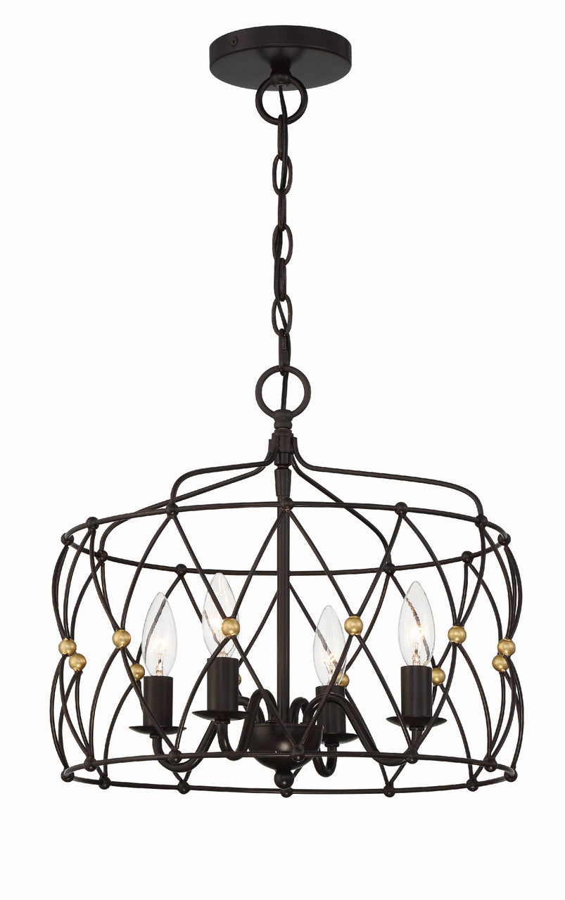 Crystorama Zucca 4 Light English Bronze + Antique Gold Lantern ZUC-A9030-EB-GA