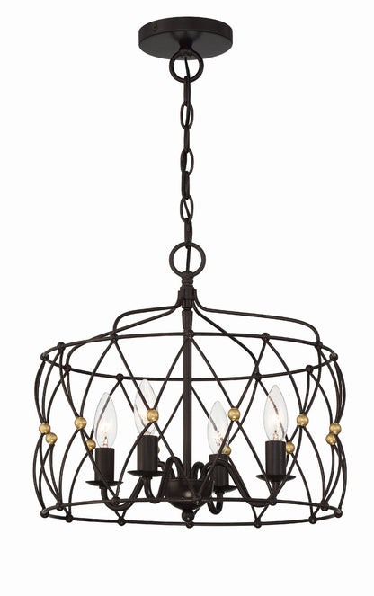 Crystorama Zucca 4 Light English Bronze + Antique Gold Lantern ZUC-A9030-EB-GA