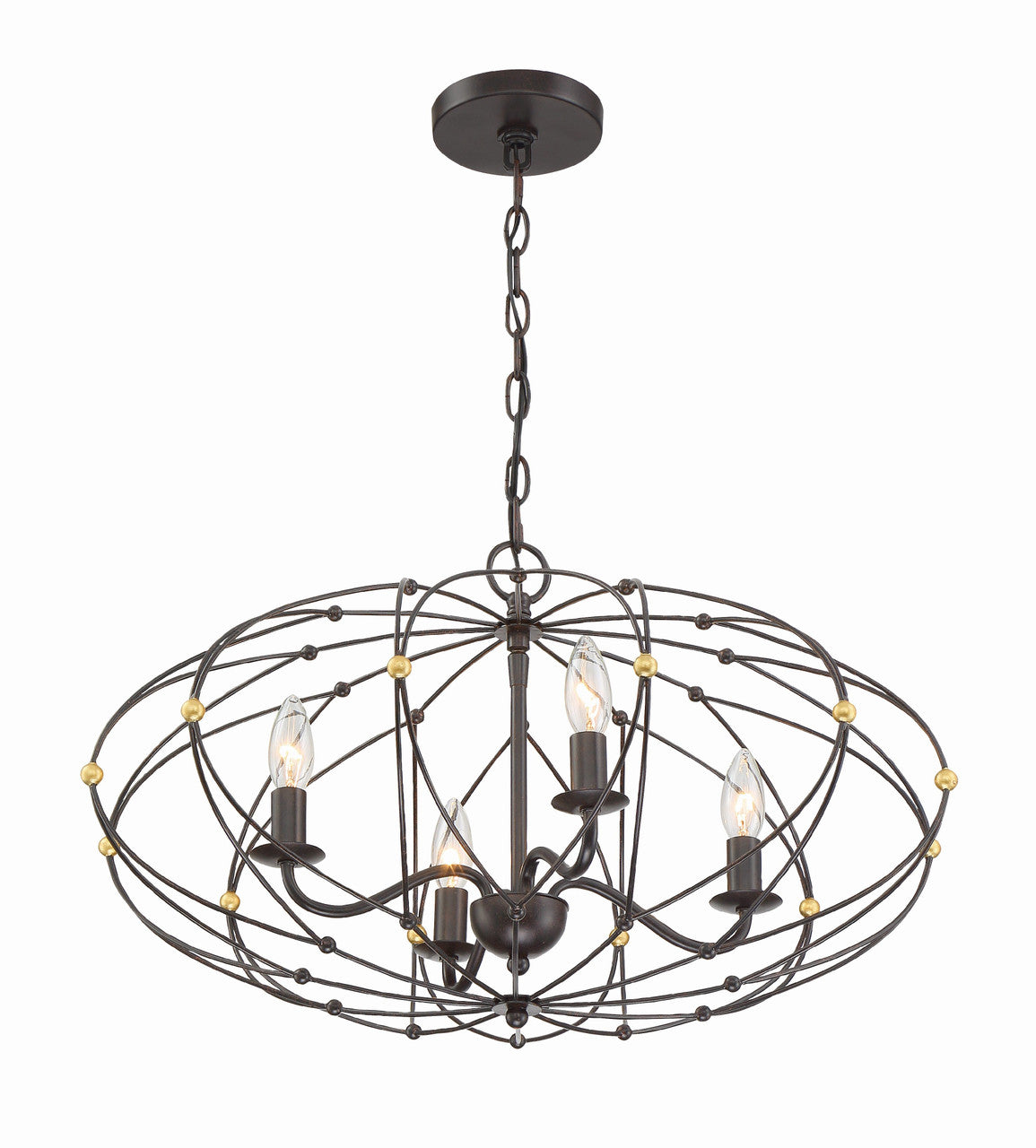 Crystorama Zucca 4 Light English Bronze + Antique Gold Chandelier ZUC-A9034-EB-GA