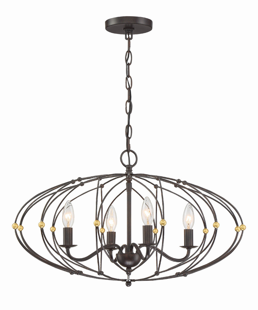 Crystorama Zucca 4 Light English Bronze + Antique Gold Chandelier ZUC-A9034-EB-GA