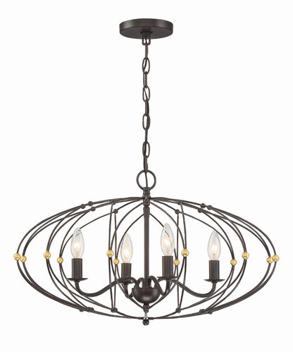 Crystorama Zucca 4 Light English Bronze + Antique Gold Chandelier ZUC-A9034-EB-GA