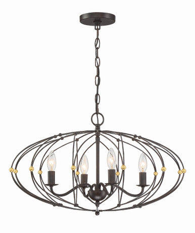 Crystorama Zucca 4 Light English Bronze + Antique Gold Chandelier ZUC-A9034-EB-GA