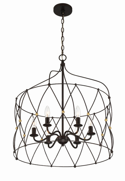 Crystorama Zucca 6 Light English Bronze + Antique Gold Lantern ZUC-A9035-EB-GA