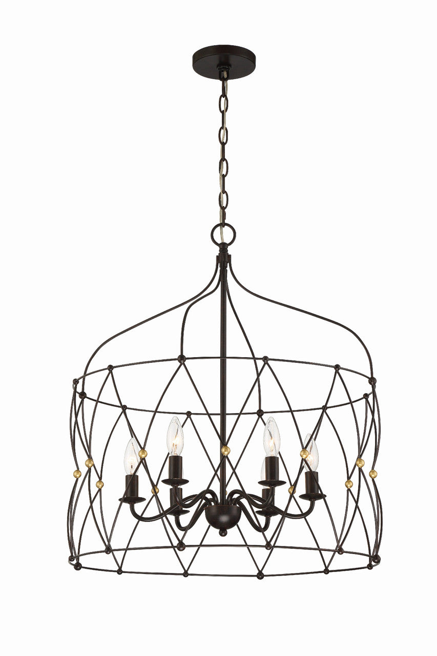 Crystorama Zucca 6 Light English Bronze + Antique Gold Lantern ZUC-A9035-EB-GA