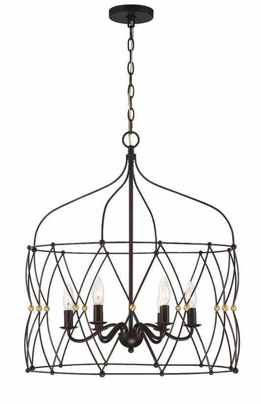 Crystorama Zucca 6 Light English Bronze + Antique Gold Lantern ZUC-A9035-EB-GA