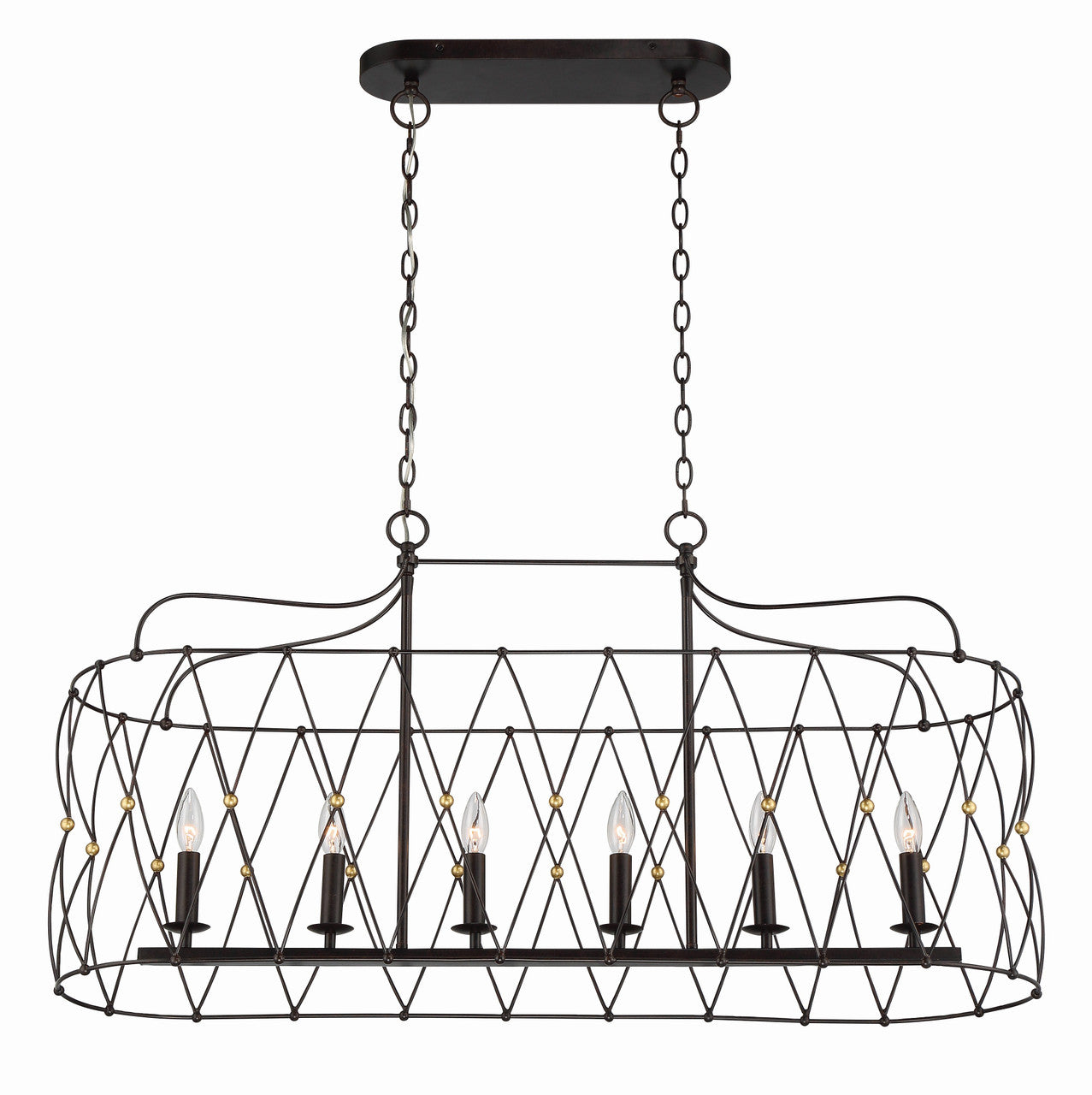 Crystorama Zucca 6 Light English Bronze + Antique Gold Linear Chandelier ZUC-A9037-EB-GA