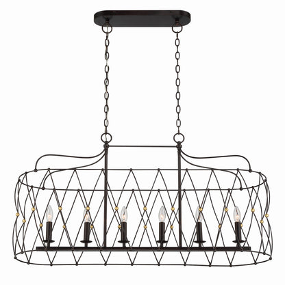 Crystorama Zucca 6 Light English Bronze + Antique Gold Linear Chandelier ZUC-A9037-EB-GA