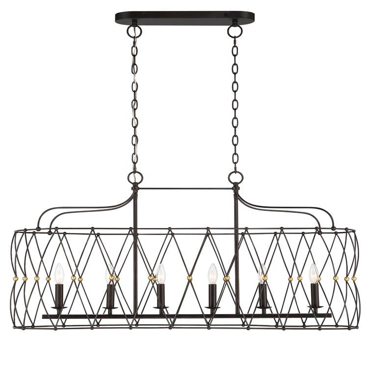 Crystorama Zucca 6 Light English Bronze + Antique Gold Linear Chandelier ZUC-A9037-EB-GA