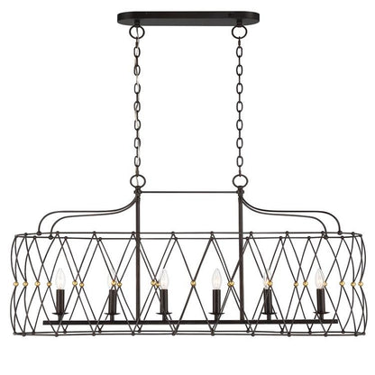 Crystorama Zucca 6 Light English Bronze + Antique Gold Linear Chandelier ZUC-A9037-EB-GA