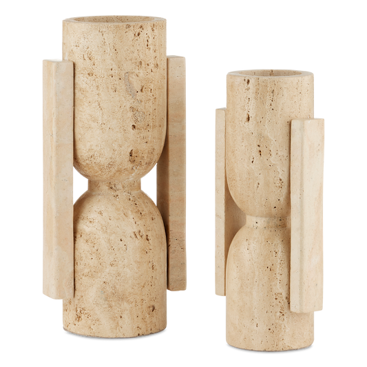 Currey & Co. Travertine Stone Vase Face to Face Set of 2 1200-0815