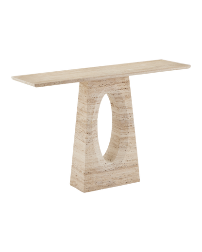 Currey & Co Demi Travertine Console Table in Natural Beige 3000-0286