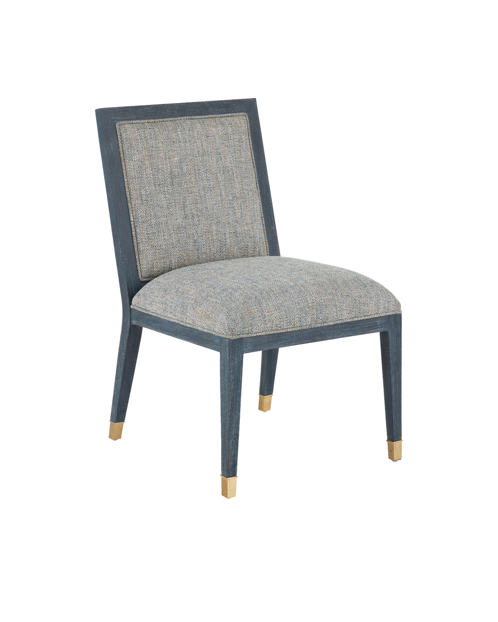 Currey & Co Santos Vintage Navy Side Chair, Barrett Dusk in Vintage Navy/Performance Barrett Dusk/Satin Brass 7000-0872