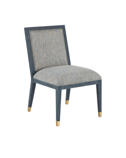 Currey & Co Santos Vintage Navy Side Chair, Barrett Dusk in Vintage Navy/Performance Barrett Dusk/Satin Brass 7000-0872